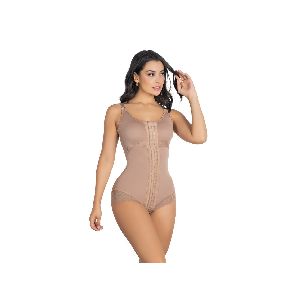 Faja tipo body Jackie London 1040 vista de frente con broches frontales para control de abdomen
