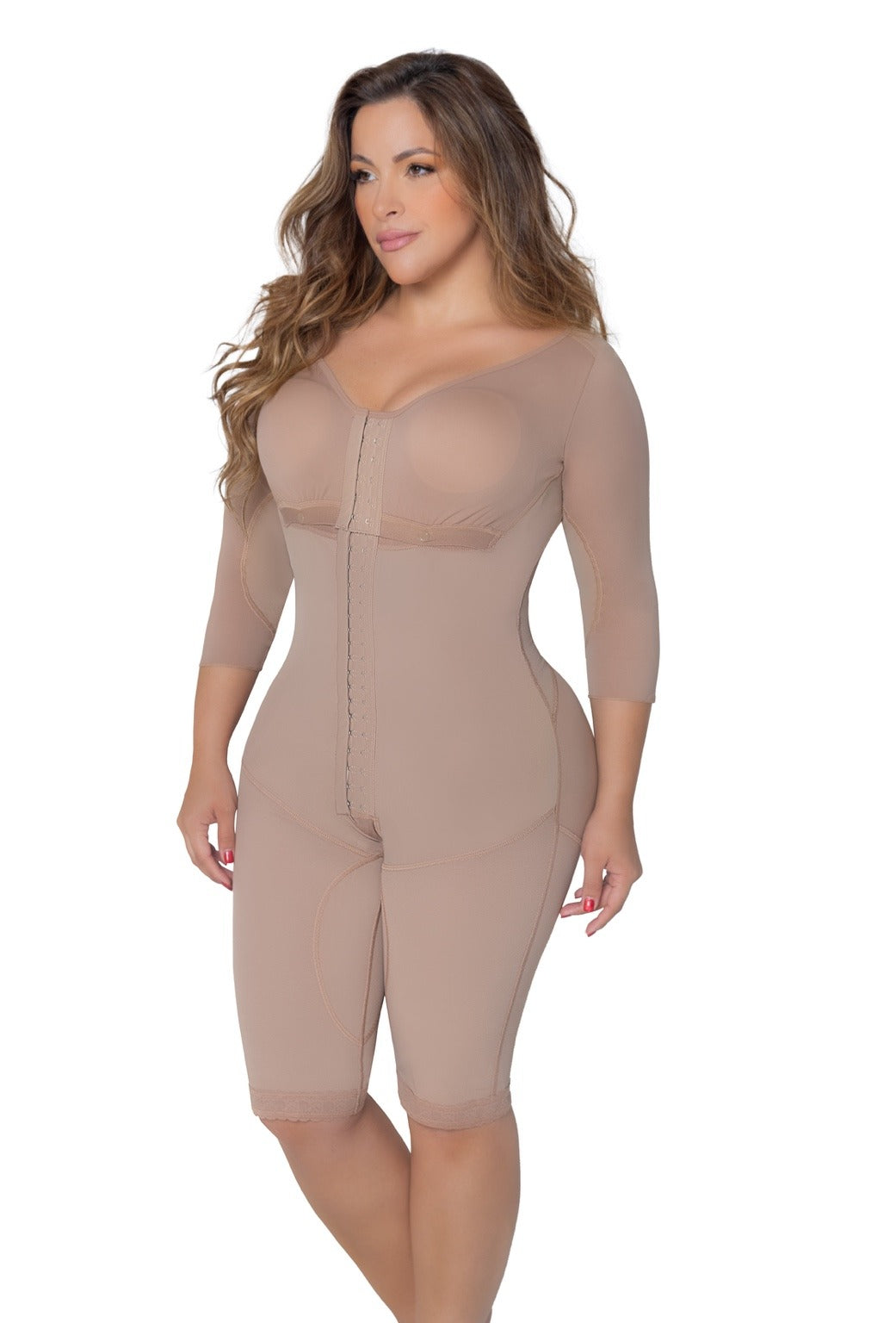 Faja colombiana JL 3060 vista de frente de alta compresión con broches para control abdominal
